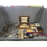 Large quantity of flatware, EPNS spoons, forks, and cased knives etc, & a cased set of fish knives