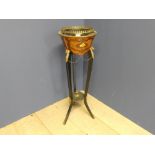 Decorative mahogany inlaid torchere with brass galleried top 100H cm