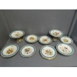 Worcester dessert service comprising of comports, plates, all decorated with fauna, flowers,