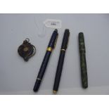 3 Vintage fountain pens & a tortoise shell sliding small magnifying glass