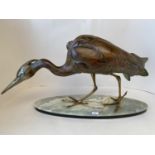 After Irenee Rochard (1906-1984) Large Art Deco painted hollow bronze figure of an Egret on a