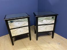 Pair of contemporary mirrored glass bedside cabinets with 2 drawers