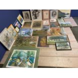 A quantity of framed and unframed portrait pictures and other artwork cleared from an artists studio