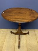 Late Regency mahogany oval tripod table with tilt top, 60x50cm x66cmHigh