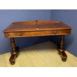 Good quality William IV mahogany side table with one long drawer on turned end supports 125cm W 59