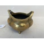 Small Chinese gilt bronze 2 handed censer on 4 feet seal mark to base, 11cm diam CONDITION: