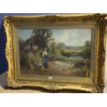 ERNEST WALBOURN (1872-1927) Oil on canvas, haymaking scene, signed lower right 49x74cm in gilt frame