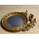 Irish convex circular wall mirror 44 dia, the frame with ball decoration an eagle finial with