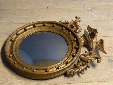 Irish convex circular wall mirror 44 dia, the frame with ball decoration an eagle finial with