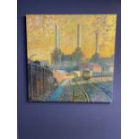 JUAN DEL POZO Contemporary oil painting study of Battersea Power Station 43.5? x 43.5? unframed