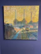 JUAN DEL POZO Contemporary oil painting study of Battersea Power Station 43.5? x 43.5? unframed