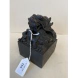 Chinese bronze seal surmounted with a dragon 9cm sq CONDITION: General minor wear