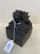 Chinese bronze seal surmounted with a dragon 9cm sq CONDITION: General minor wear