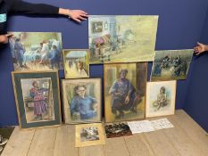 A quantity of framed and unframed portrait pictures and artwork, part of a clearance from a former