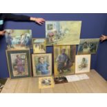 A quantity of framed and unframed portrait pictures and artwork, part of a clearance from a former