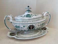Large French early C19th French lidded tureen on a matching base by Veuve Perrin (1748-1803)