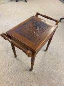 Piano stool on turned legs and brass casters with rising lid CONDITION: Some damage