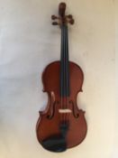 Modern violin in black wooden case - 1 piece maple back and ribs, carved head after Steiner