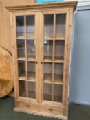 Large glazed pine door door bookcase cabinet