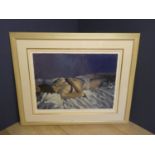 After ALDO LUONGO (B1941) Large framed print of a naked recumbent lady signed by the artist &
