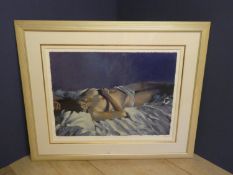 After ALDO LUONGO (B1941) Large framed print of a naked recumbent lady signed by the artist &