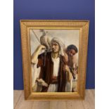 C19th Continental School oil on canvas "Arab with hawk and hound" indistinctly signed lower right 97