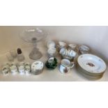 Quantity of china and glass, including a glass comport raised on dolphin design base, Royal