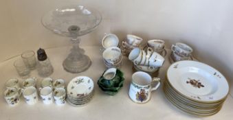 Quantity of china and glass, including a glass comport raised on dolphin design base, Royal