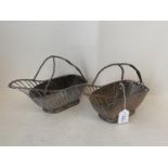 Pair old silver plated wirework wine bottle baskets