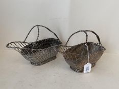 Pair old silver plated wirework wine bottle baskets