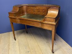 Edwardian inlaid mahogany Carlton House desk with brass galleried top, 122cmL CONDITION: some losses