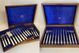 Oak cased set of Mappin & Webb Princes plates, fish knives & forks - 12 place setting with key &