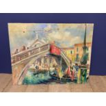 BASIL NUBEL (1923-1981) Oil on canvas unframed Venetian Scene of Rialto bridge , painting on reverse