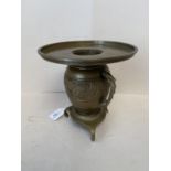Chinese bronze circular censer with a wide platform top. 18cm Dia 18.5cm H CONDITION: General wear