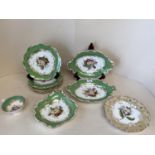 C19th Green ground hand painted 10 piece Coalport Desert Service, a similar teacup and hand painted