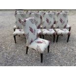 Set of 10 modern high backed dinning chairs upholstered in a contemporary fabric with fern design
