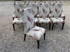Set of 10 modern high backed dinning chairs upholstered in a contemporary fabric with fern design