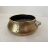 Chinese bronze censer with lion handles & 6 character marks to base 4.5cm H, 12.5cm dia