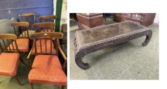 Set of 5 Regency mahogany dining chairs, a Chippendale style chair, and a Chinese low table