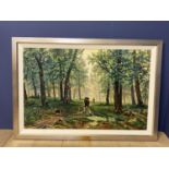 C20th oil on board in contemporary frame, plaque to front inscribed, "In Oak Forest by Ivan Shishkin
