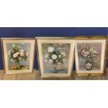 Decorative prints, framed & glazed, a Pair and 1 other, Marcel still life of flowers in a vase