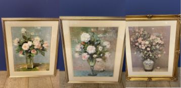 Decorative prints, framed & glazed, a Pair and 1 other, Marcel still life of flowers in a vase