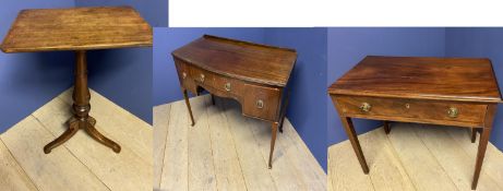 Late Regency mahogany pedestal table and a mahogany side table, and a bow front mahogany dressing