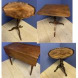 Victorian mahogany Pembroke table, Regency pedestal snaptop table, pie crust pedestal table and a
