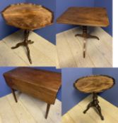 Victorian mahogany Pembroke table, Regency pedestal snaptop table, pie crust pedestal table and a