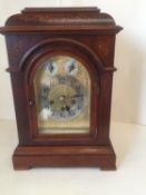 German Ting-Tang bracket clock, with Westminster Chimes, Junglans, in inlaid mahogany case, 44cmH