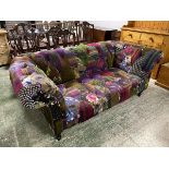 Very decorative multi coloured sofa and chair, sofa is 180cm L