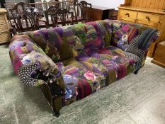 Very decorative multi coloured sofa and chair, sofa is 180cm L