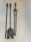 Set of 3 C19th steel fire irons