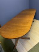 Modern reproduction triple pedestal dining table, condition - some general wear, marks and chips